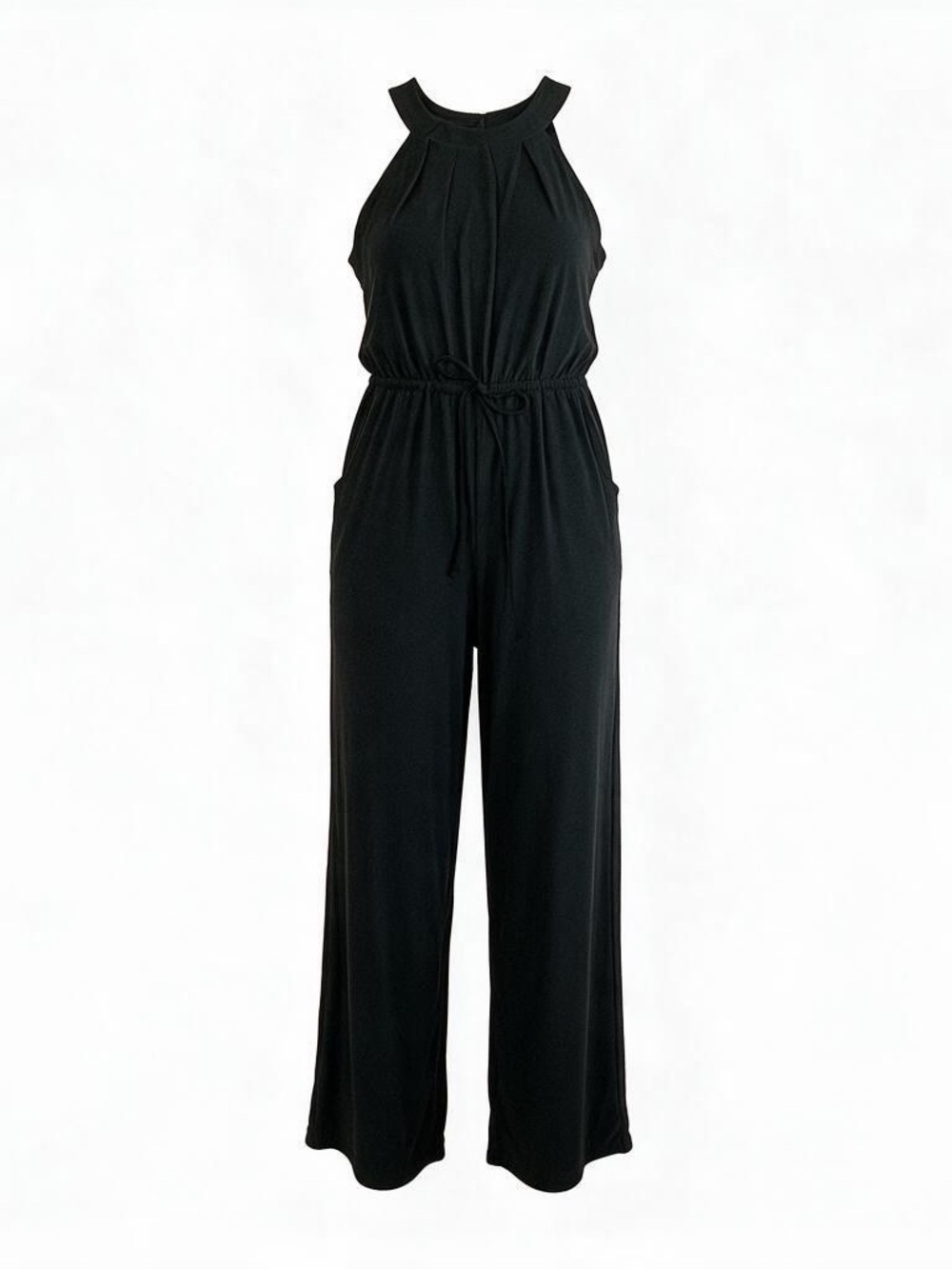 Emma & Michele Black Halter-Neck Wide-Leg Jumpsuit Size Large